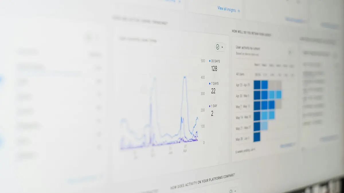 Screen showing a data dashboard with charts