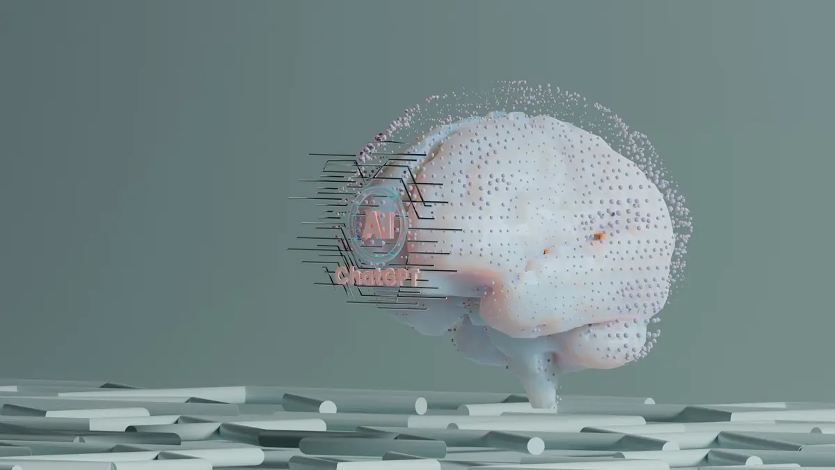 Abstract 3D illustration of a brain made of connected points
